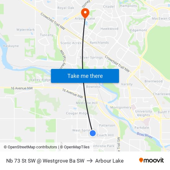 Nb 73 St SW @ Westgrove Ba SW to Arbour Lake map