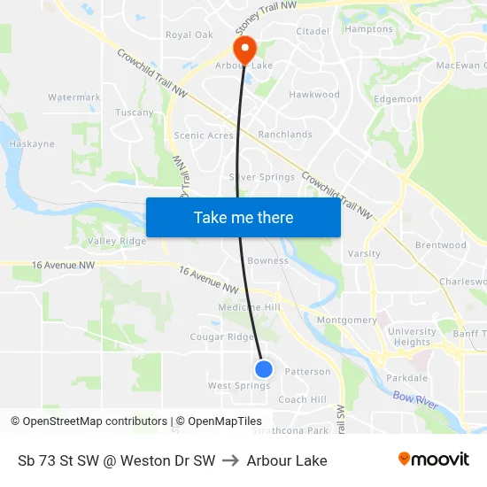 Sb 73 St SW @ Weston Dr SW to Arbour Lake map