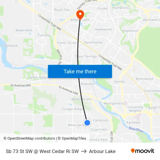 Sb 73 St SW @ West Cedar Ri SW to Arbour Lake map