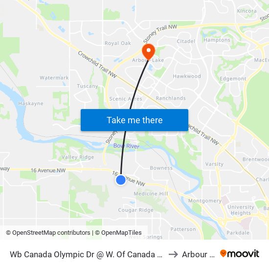 Wb Canada Olympic Dr @ W. Of Canada Olympic Rd SW to Arbour Lake map