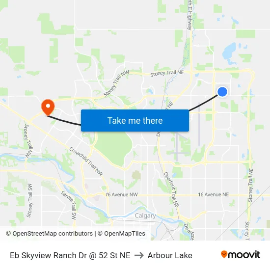 Eb Skyview Ranch Dr @ 52 St NE to Arbour Lake map
