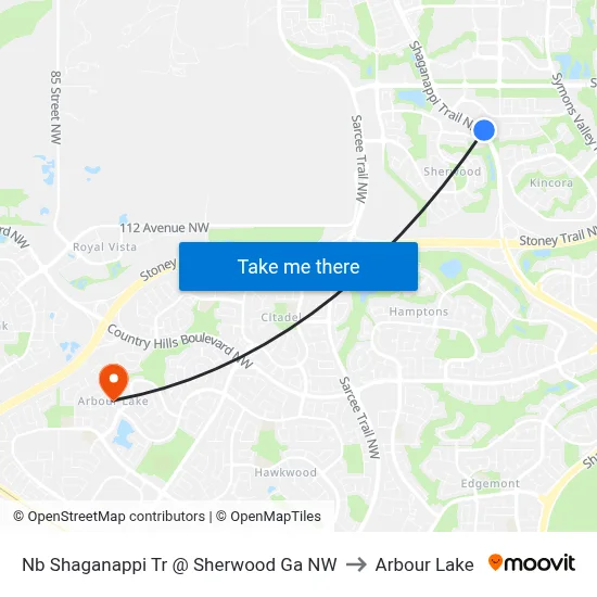 Nb Shaganappi Tr @ Sherwood Ga NW to Arbour Lake map