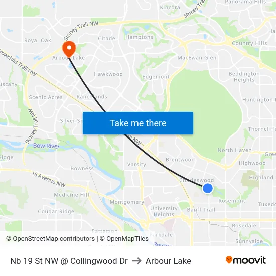 Nb 19 St NW @ Collingwood Dr to Arbour Lake map