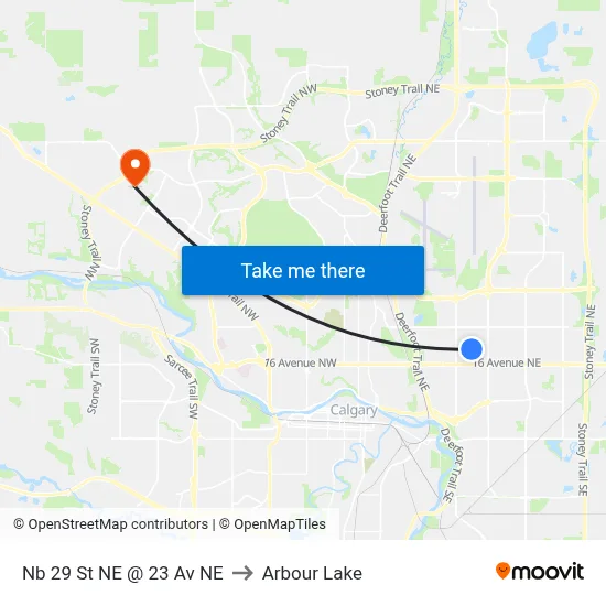 Nb 29 St NE @ 23 Av NE to Arbour Lake map