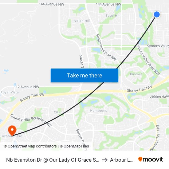 Nb Evanston Dr @ Our Lady Of Grace School to Arbour Lake map