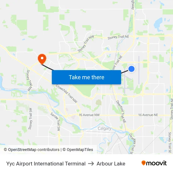 Yyc Airport International Terminal to Arbour Lake map