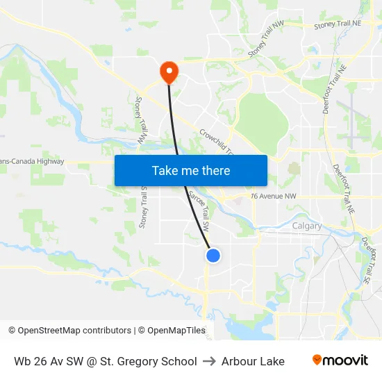Wb 26 Av SW @ St. Gregory School to Arbour Lake map