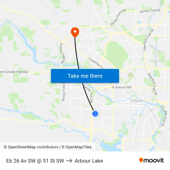Eb 26 Av SW @ 51 St SW to Arbour Lake map