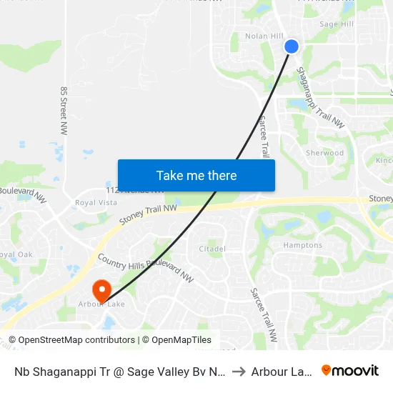 Nb Shaganappi Tr @ Sage Valley Bv NW to Arbour Lake map