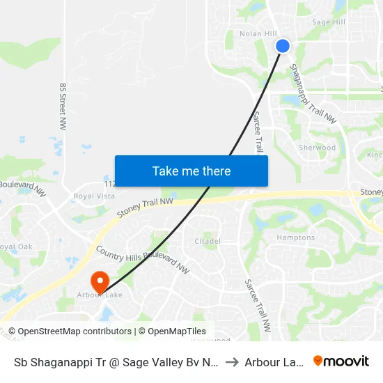 Sb Shaganappi Tr @ Sage Valley Bv NW to Arbour Lake map