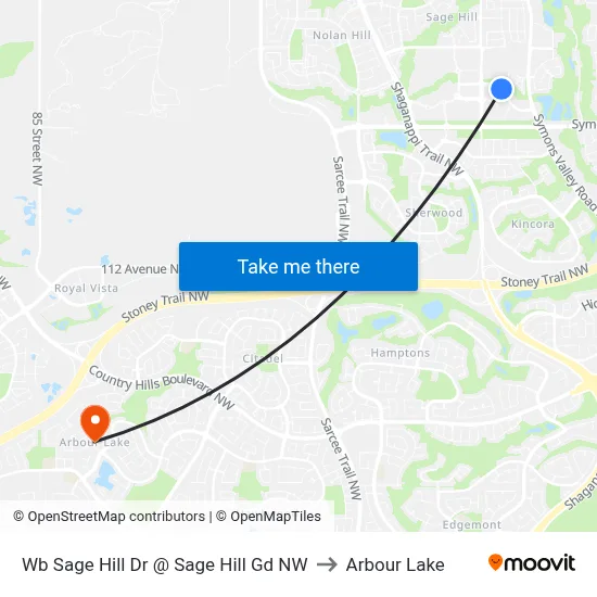 Wb Sage Hill Dr @ Sage Hill Gd NW to Arbour Lake map
