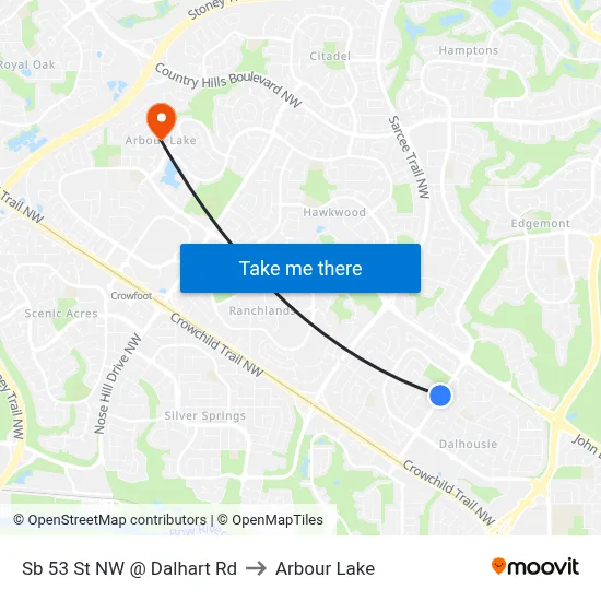 Sb 53 St NW @ Dalhart Rd to Arbour Lake map