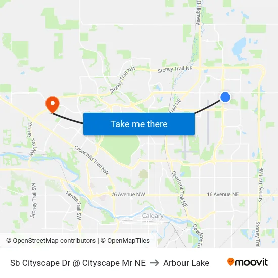 Sb Cityscape Dr @ Cityscape Mr NE to Arbour Lake map
