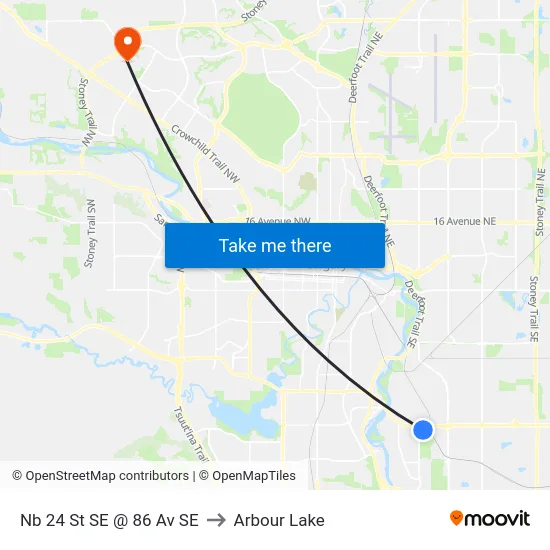 Nb 24 St SE @ 86 Av SE to Arbour Lake map