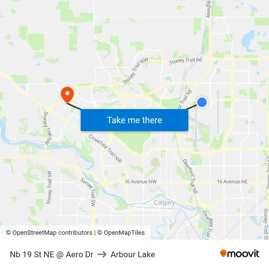 Nb 19 St NE @ Aero Dr to Arbour Lake map