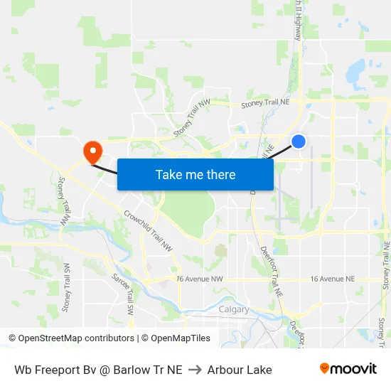 Wb Freeport Bv @ Barlow Tr NE to Arbour Lake map
