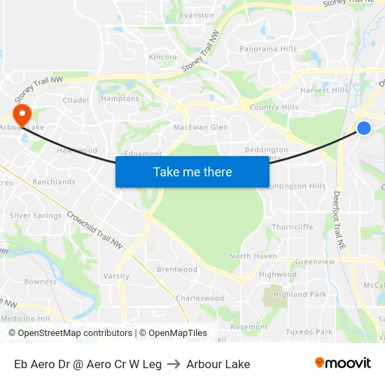 Eb Aero Dr @ Aero Cr W  Leg to Arbour Lake map