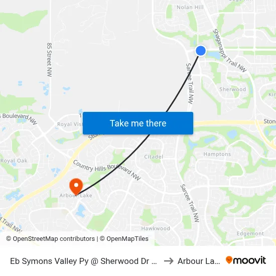 Eb Symons Valley Py @ Sherwood Dr NW to Arbour Lake map