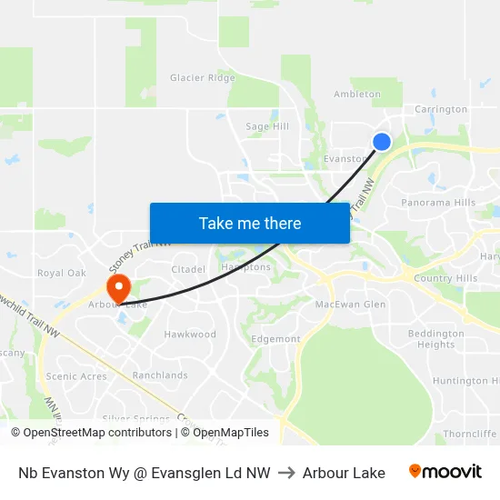 Nb Evanston Wy @ Evansglen  Ld NW to Arbour Lake map