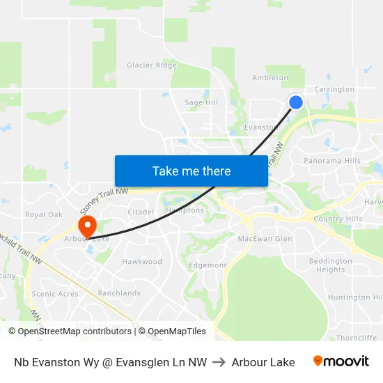 Nb Evanston Wy @ Evansglen Ln  NW to Arbour Lake map
