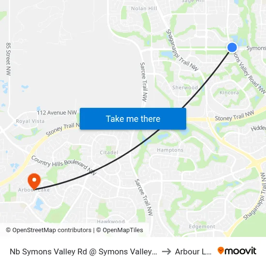 Nb Symons Valley Rd @ Symons Valley Py NW to Arbour Lake map