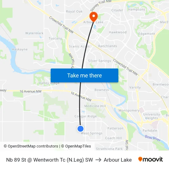 Nb 89 St @ Wentworth Tc (N.Leg) SW to Arbour Lake map