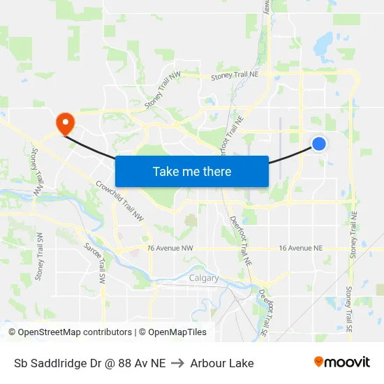 Sb Saddlridge Dr @ 88 Av NE to Arbour Lake map