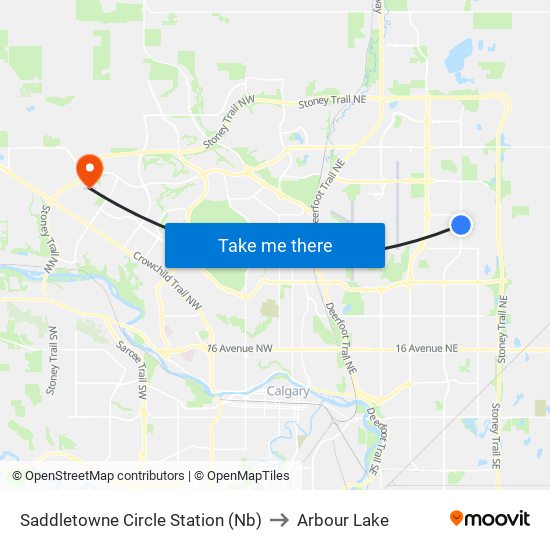 Saddletowne Circle Station (Nb) to Arbour Lake map