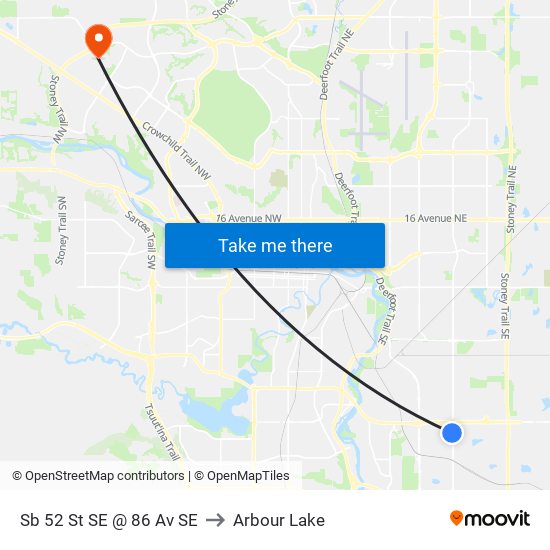 Sb 52 St SE @ 86 Av SE to Arbour Lake map