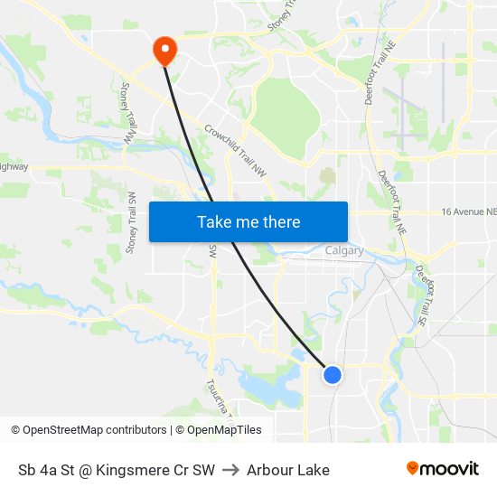 Sb 4a St @ Kingsmere Cr SW to Arbour Lake map