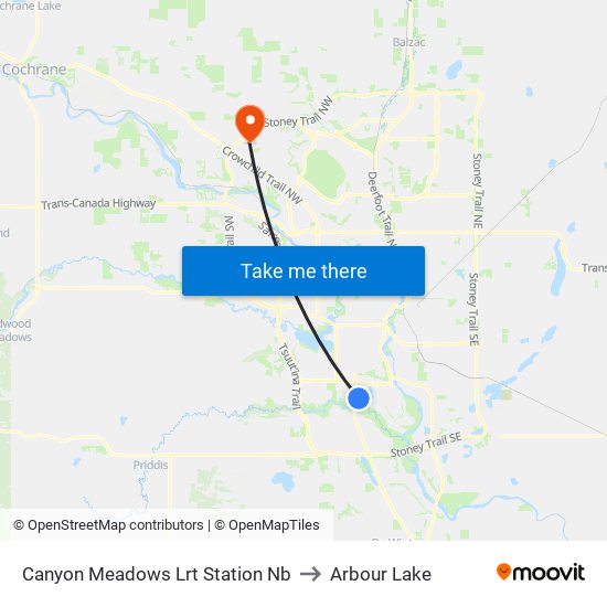 Canyon Meadows Lrt Station Nb to Arbour Lake map