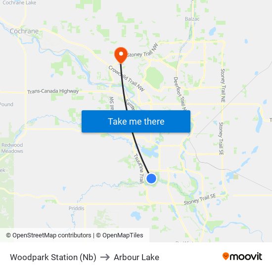 Woodpark Station (Nb) to Arbour Lake map