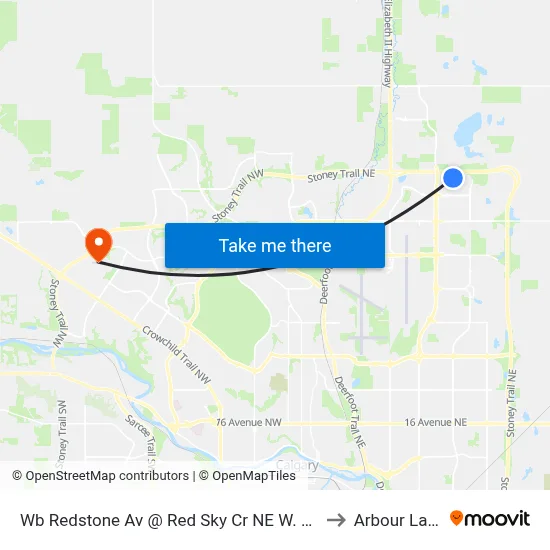 Wb Redstone Av @ Red Sky Cr NE W. Leg to Arbour Lake map