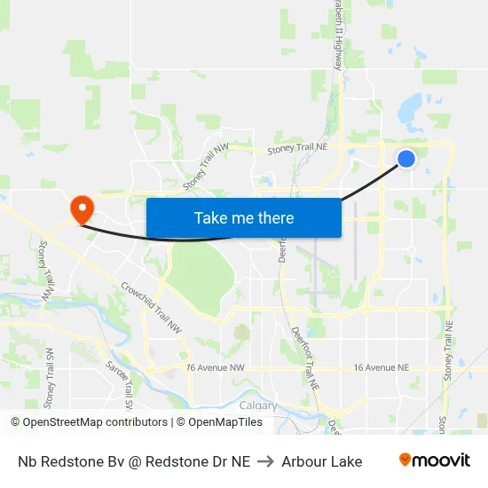 Nb Redstone Bv @ Redstone Dr NE to Arbour Lake map