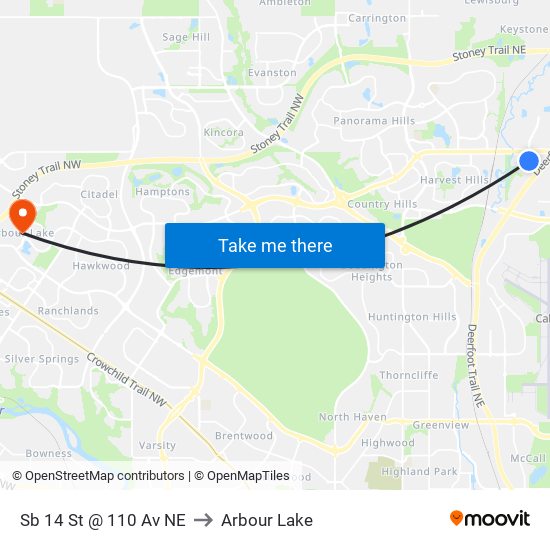 Sb 14 St @ 110 Av NE to Arbour Lake map