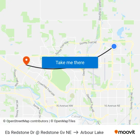 Eb Redstone Dr @ Redstone Gv NE to Arbour Lake map