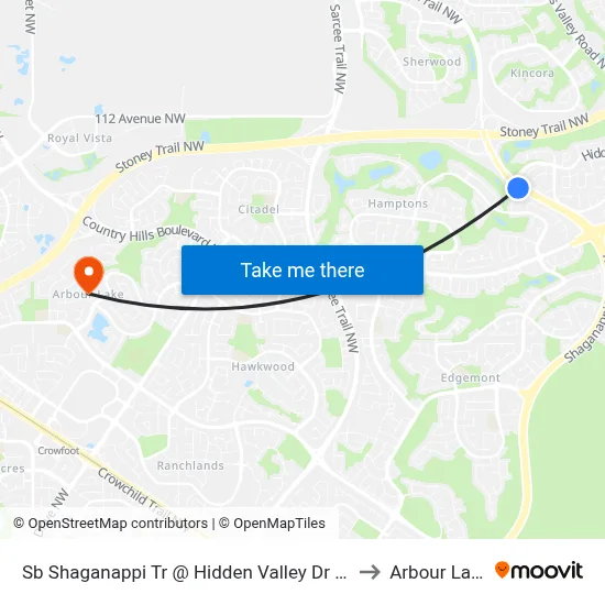 Sb Shaganappi Tr @ Hidden Valley Dr NW to Arbour Lake map