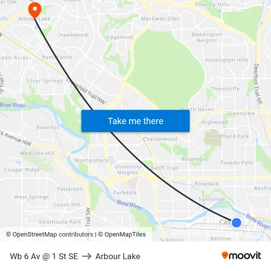 Wb 6 Av @ 1 St SE to Arbour Lake map