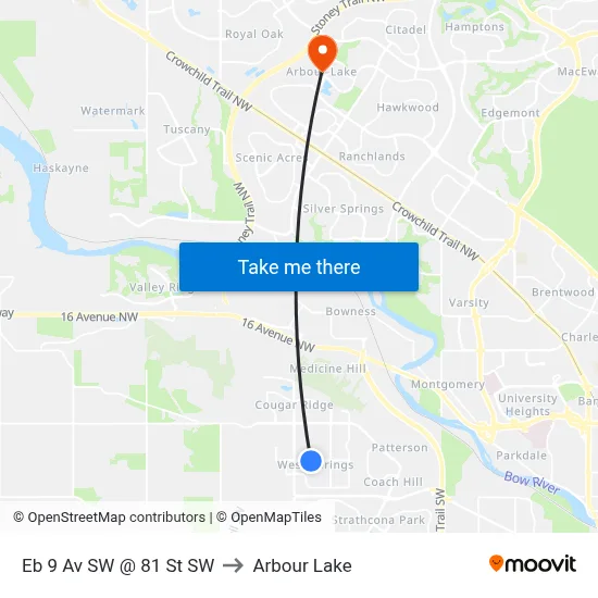 Eb 9 Av SW @ 81 St SW to Arbour Lake map