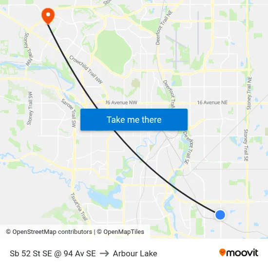 Sb 52 St SE @ 94 Av SE to Arbour Lake map