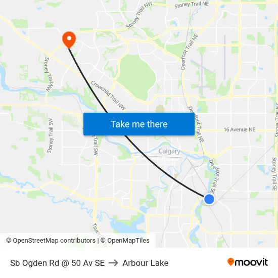 Sb Ogden Rd @ 50 Av SE to Arbour Lake map
