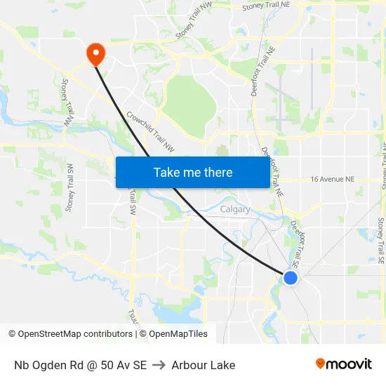 Nb Ogden Rd @ 50 Av SE to Arbour Lake map