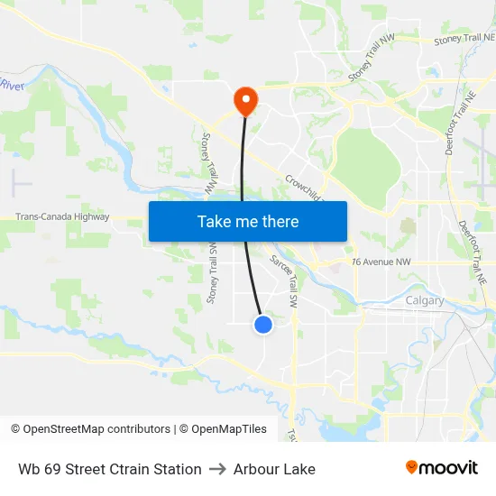 Wb 69 Street Ctrain Station to Arbour Lake map