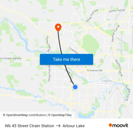 Wb 45 Street Ctrain Station to Arbour Lake map