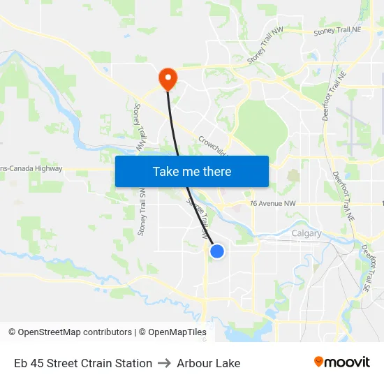 Eb 45 Street Ctrain Station to Arbour Lake map