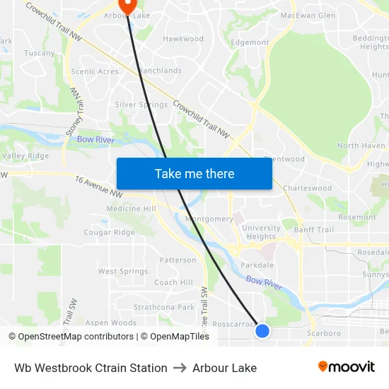 Wb Westbrook Ctrain Station to Arbour Lake map