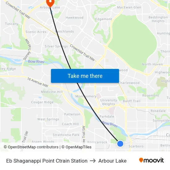 Eb Shaganappi Point Ctrain Station to Arbour Lake map