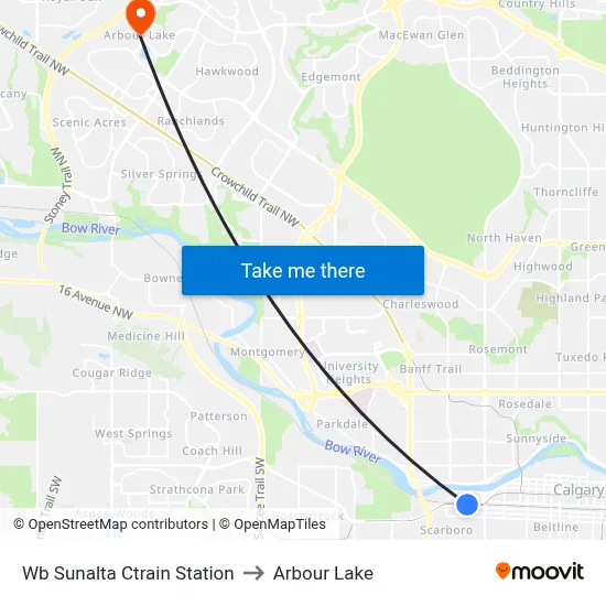 Wb Sunalta Ctrain Station to Arbour Lake map