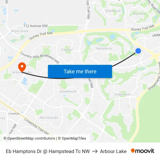 Eb Hamptons Dr @ Hampstead Tc NW to Arbour Lake map