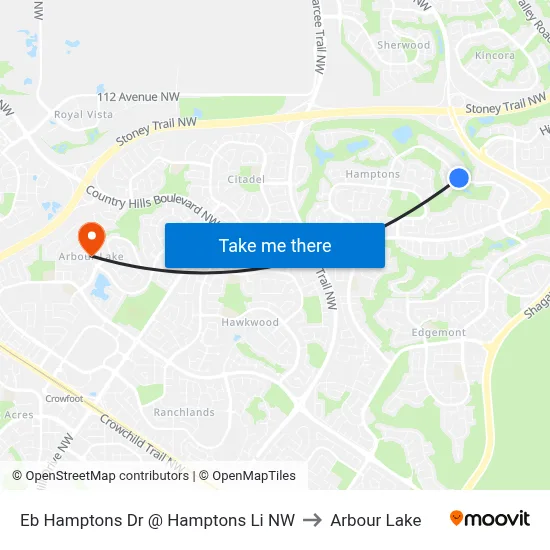Eb Hamptons Dr @ Hamptons Li NW to Arbour Lake map